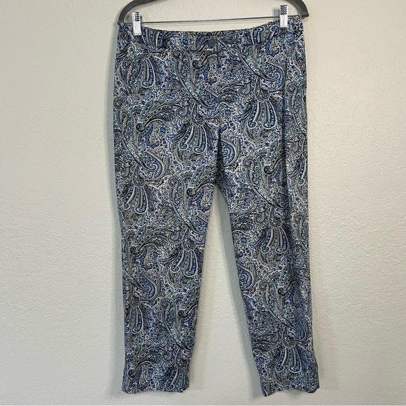Talbots Modern Capri Crop Pants Blue Green‎ Paisley Cotton Blend Women’s Size 8 - Picture 1 of 9
